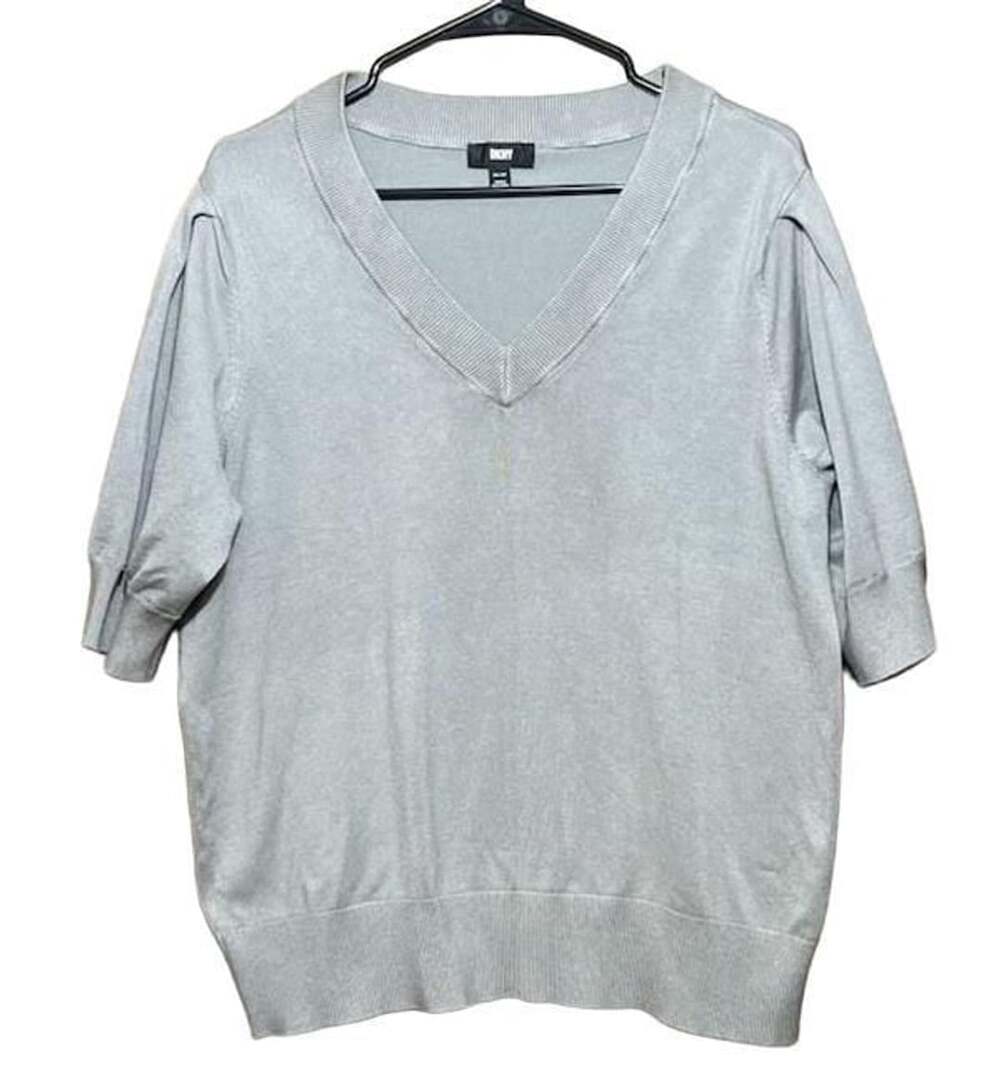 DKNY Short Sleeve V-Neck Sweater Size XXL Sage Green Knit Pullover